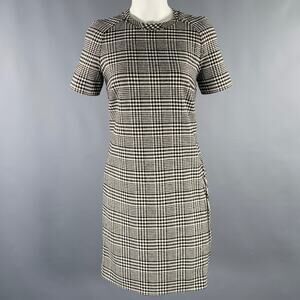 LANVIN Size 4 Black White Wool Blend Houndstooth Short Sleeve Dress